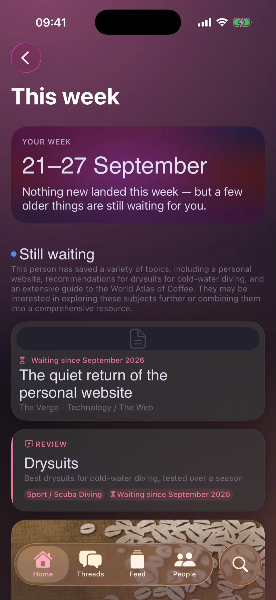 This week's digest: a summary of the week and older saves still waiting, including an article and a review of drysuits