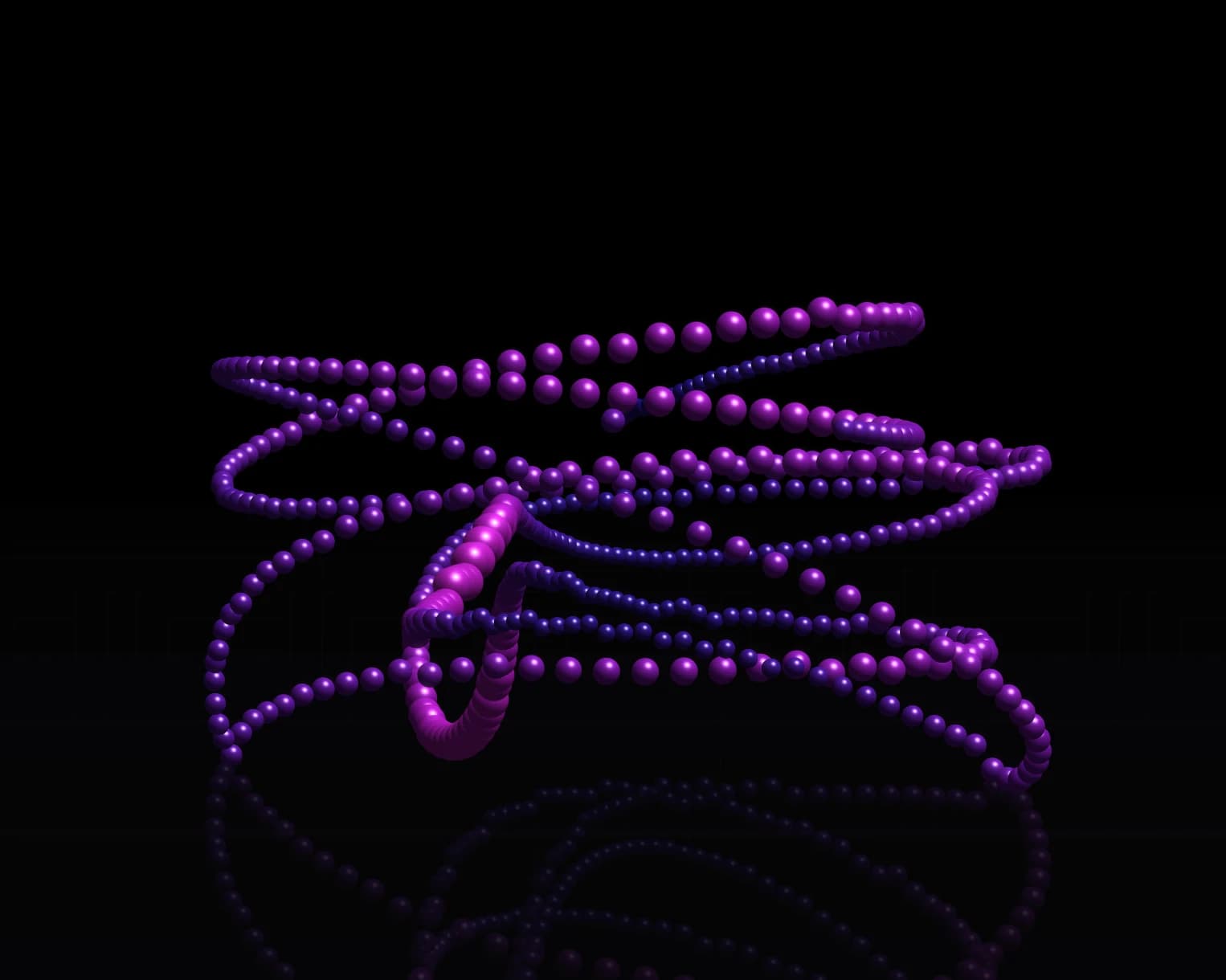 The remastered vector balls: shiny purple spheres in looping trails, reflected in a dark floor