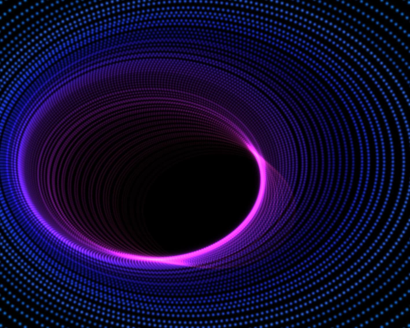 The remastered dot tunnel: thousands of glowing blue and pink dots forming a curving tunnel