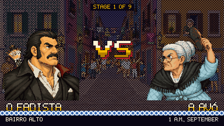 Versus screen: O Fadista faces A Avó do Chinelo in Bairro Alto, stage one of nine
